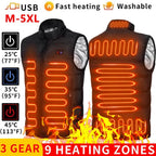Men's USB Heated Nine-Zone Gilet. Nine heating zones, as described by the supplier.