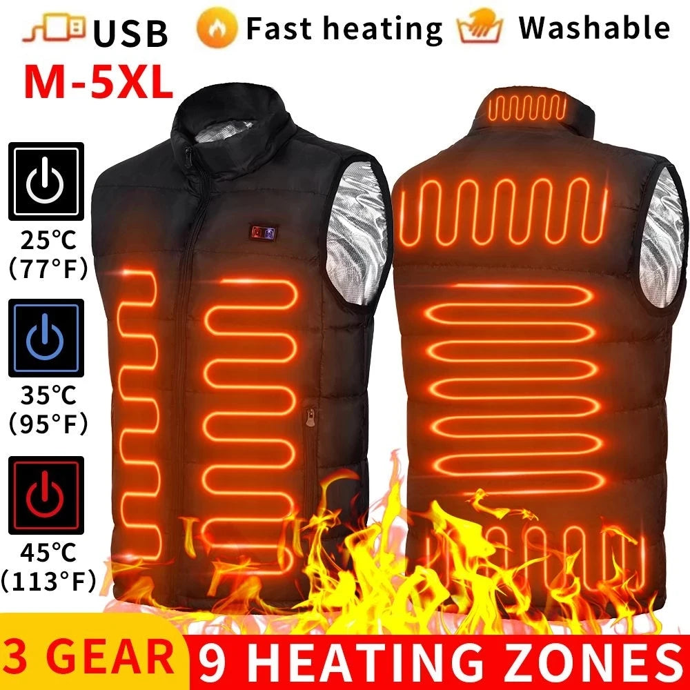 Men's USB Heated Nine-Zone Gilet. Nine heating zones, as described by the supplier.