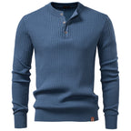 Men's Ribbed Three-Button Henley Knit. Henley neckline with three-button placket.