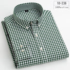 Men's Cotton Check & Stripe Button-Down Shirt. Button-down collar and button front.