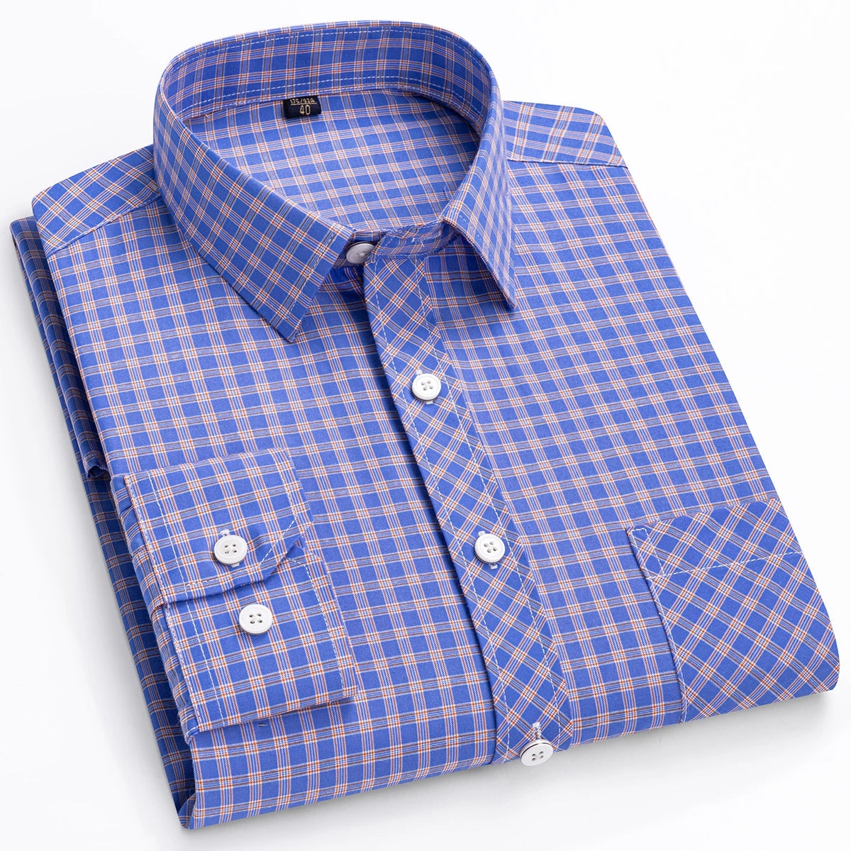 Men's Cotton Point-Collar Check Shirt. 100% cotton.