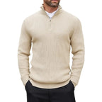 Men's Ribbed Stand-Collar Quarter-Zip Jumper. Ribbed knit texture.