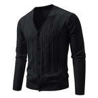 Men's Textured V-Neck Button Cardigan. V-neck and button-through front.