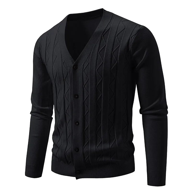 Men's Textured V-Neck Button Cardigan. V-neck and button-through front.