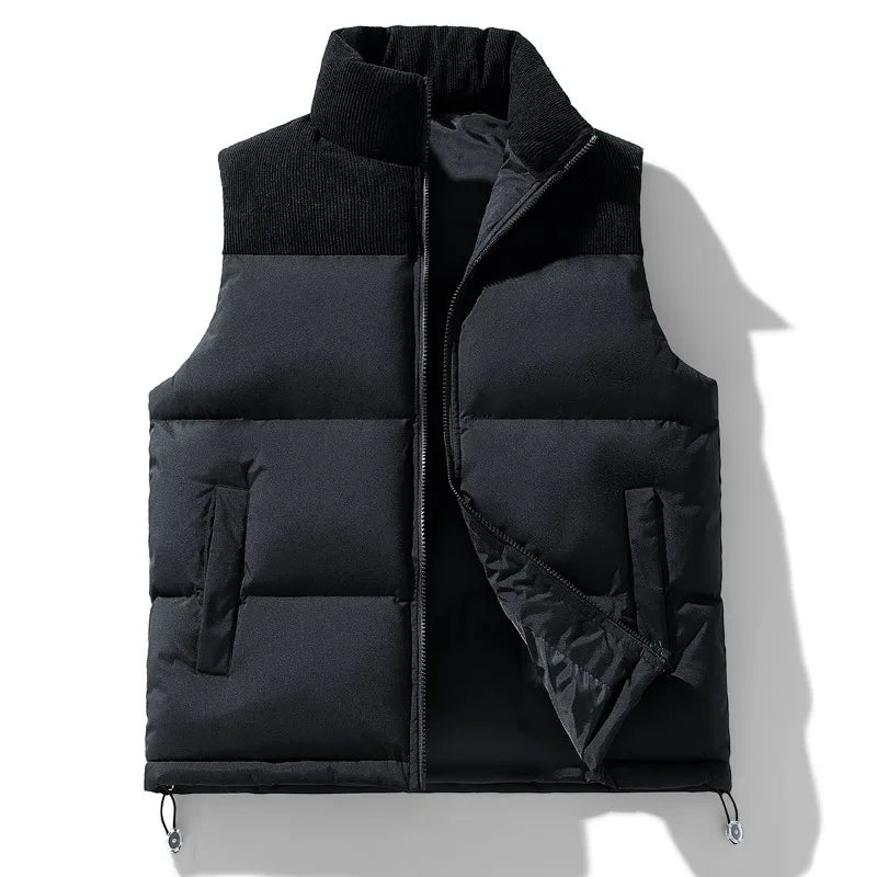 Men's Cord-Panel Puffer Gilet. Cord-textured yoke and collar.