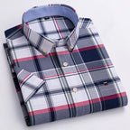Men's Checked Short-Sleeve Oxford Shirt. 100% cotton Oxford fabric.