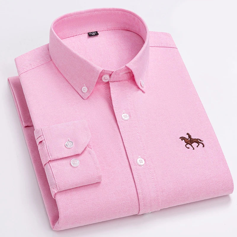 Men's Cotton Oxford Shirt in Plain, Stripe & Check. Oxford cotton fabric.
