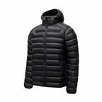 Men's Horizontal-Quilted Hooded Puffer Jacket. Hooded shape.
