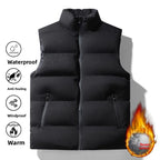 Men's Broad-Quilted Padded Winter Gilet. Broad horizontal quilting.