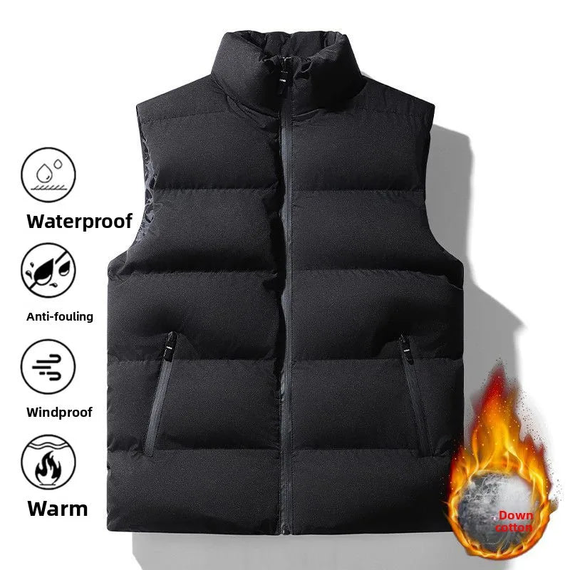 Men's Broad-Quilted Padded Winter Gilet. Broad horizontal quilting.