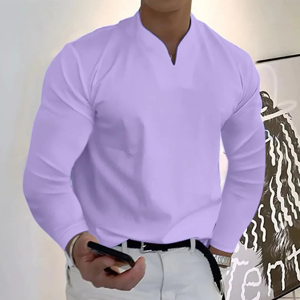 Men's Notch-Neck Long-Sleeve Top. Notched V neckline.