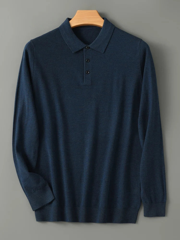 Men's Fine-Knit Long-Sleeve Polo Shirt. Fine-knit finish.
