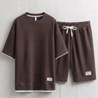 Men's Waffle T-Shirt & Lounge Shorts Set. Matching tee and shorts.