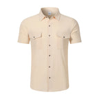 Men's Linen-Blend Twin-Pocket Summer Shirt. Linen and polyester blend.