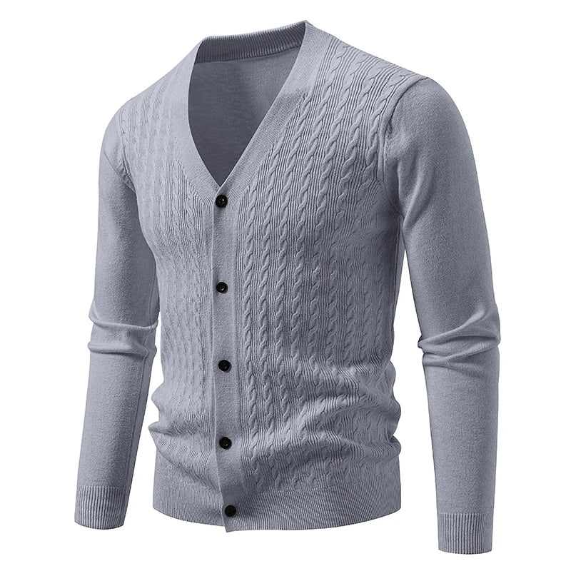 Men's Cable-Knit V-Neck Cardigan. Cable-knit texture.