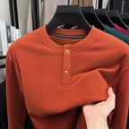 Men's Brushed Long-Sleeve Henley Top. Brushed finish.