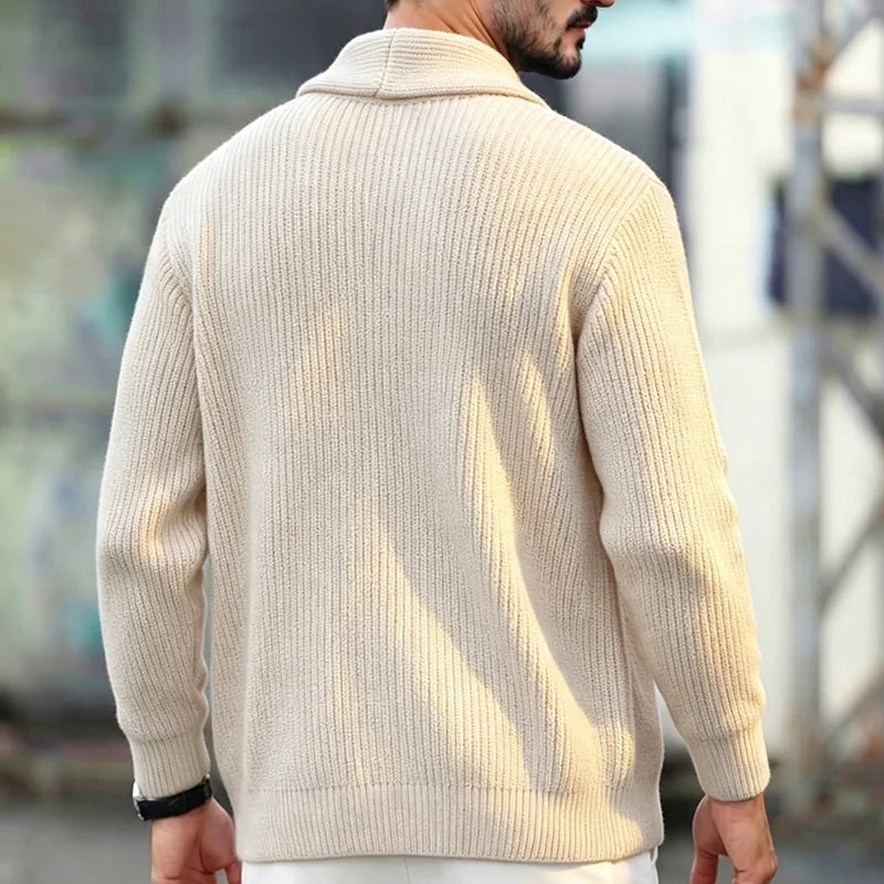Men's Shawl-Collar Pocket Cardigan. Shawl collar.
