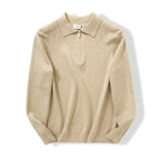 Men's Collared Zip-Neck Knit Polo. Fold-over polo collar.