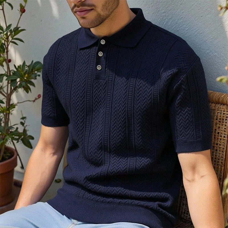 Men's Textured Short-Sleeve Knit Polo. Textured knit finish.
