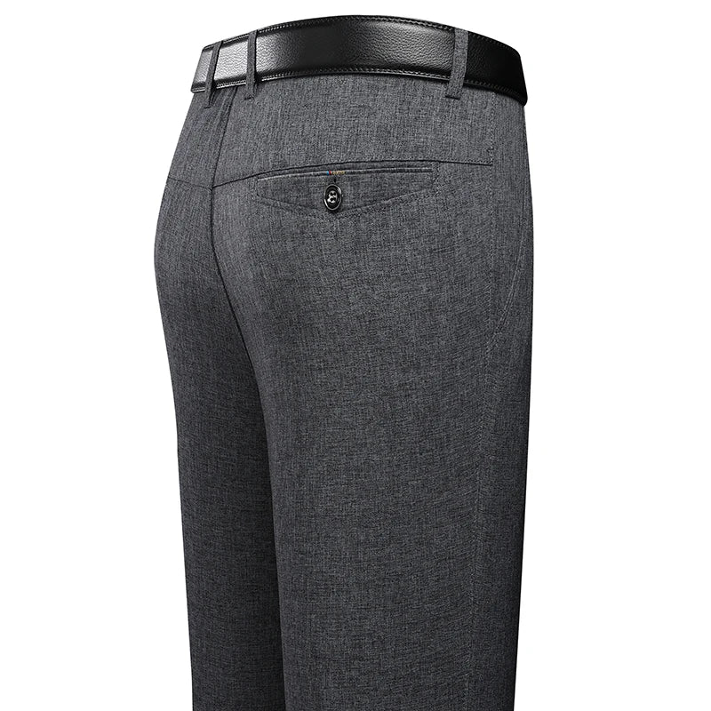 Men's Melange Straight-Leg Tailored Trousers. Polyester fabric.