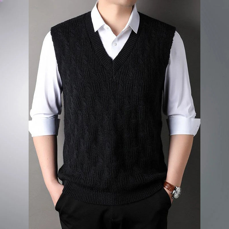Men's Textured V-Neck Knit Slipover. Textured cable and zigzag knit.