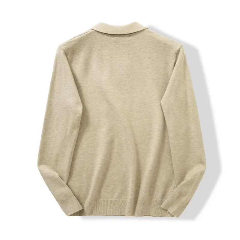 Men's Collared Zip-Neck Knit Polo. Fold-over polo collar.