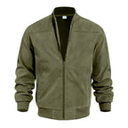 Men's Suede-Look Rib-Trim Bomber Jacket. Suede-look finish.