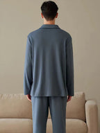 Men's Piped Long-Sleeve Lounge Pyjamas. Polyester fabric.