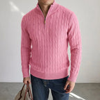 Men's Cable-Knit Quarter-Zip Jumper. Cable-knit texture.