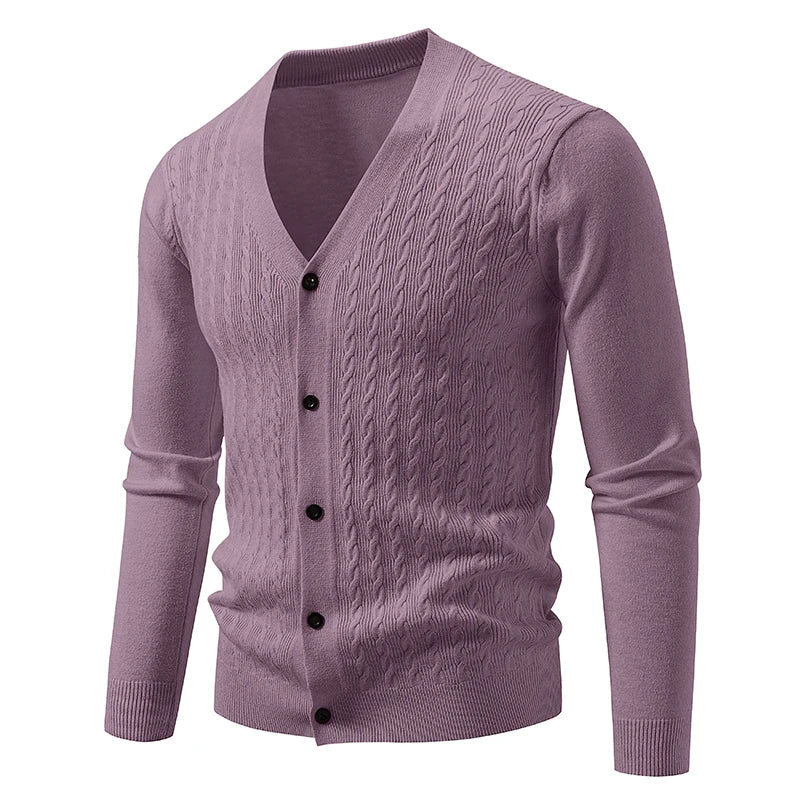 Men's Cable-Knit V-Neck Cardigan. Cable-knit texture.