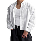 Men's Relaxed Long-Sleeve Pinstripe Shirt. Fine vertical pinstripes.