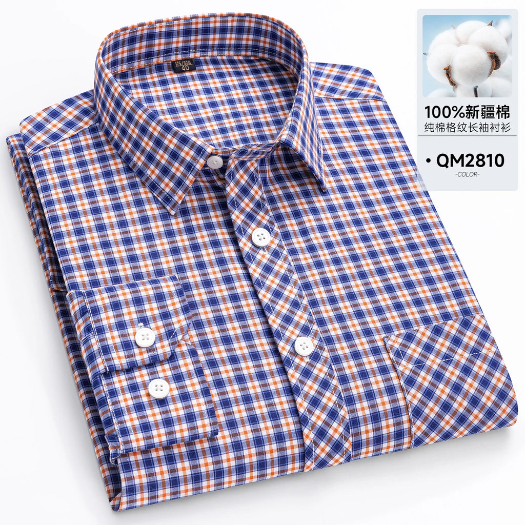 Men's Cotton Point-Collar Check Shirt. 100% cotton.