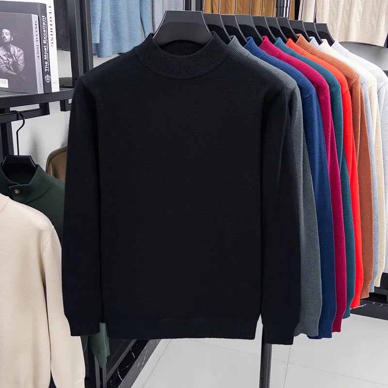 Men's Plain Mock-Neck Jumper. Mock-neck collar.