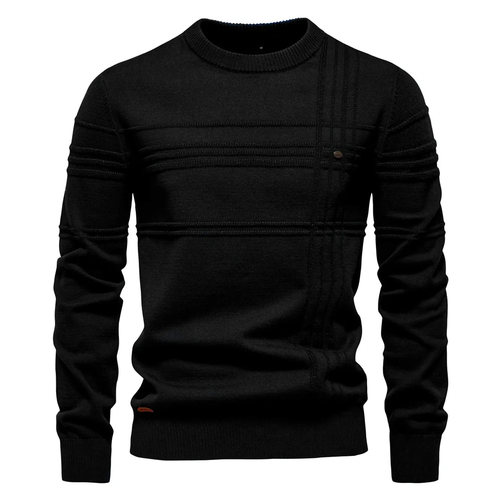 Men's Textured Stripe Crew-Neck Jumper. 95% cotton, 5% elastane.