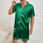 Men's Satin-Finish Short Pyjama Set. Polyester-elastane satin finish.