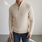 Men's Cable-Knit Quarter-Zip Jumper. Cable-knit texture.