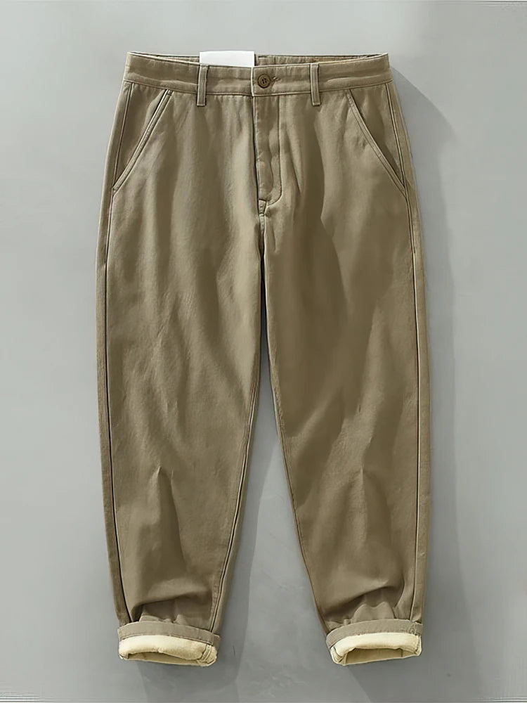 Men's Relaxed Cotton-Blend Chino Trousers. Cotton and polyester blend.