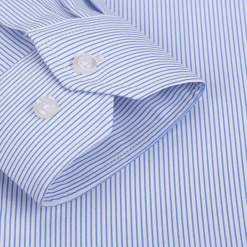 Men's Classic Stripe & Plain Pocket Shirt. Cotton-polyester blend.