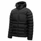 Men's Horizontal-Quilted Hooded Puffer Jacket. Hooded shape.