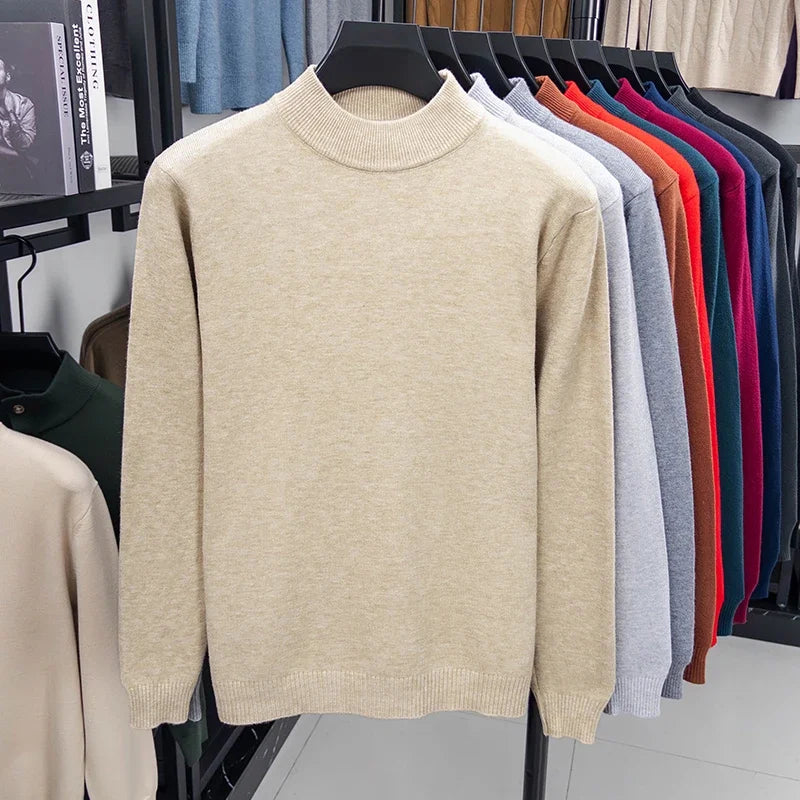 Men's Plain Mock-Neck Jumper. Mock-neck collar.