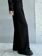 Men's High-Waist Wide-Leg Pleated Trousers. Polyester fabric.