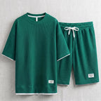 Men's Waffle T-Shirt & Lounge Shorts Set. Matching tee and shorts.