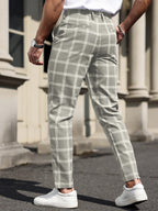 Men's Grey Windowpane Ankle Trousers. Polyester fabric.