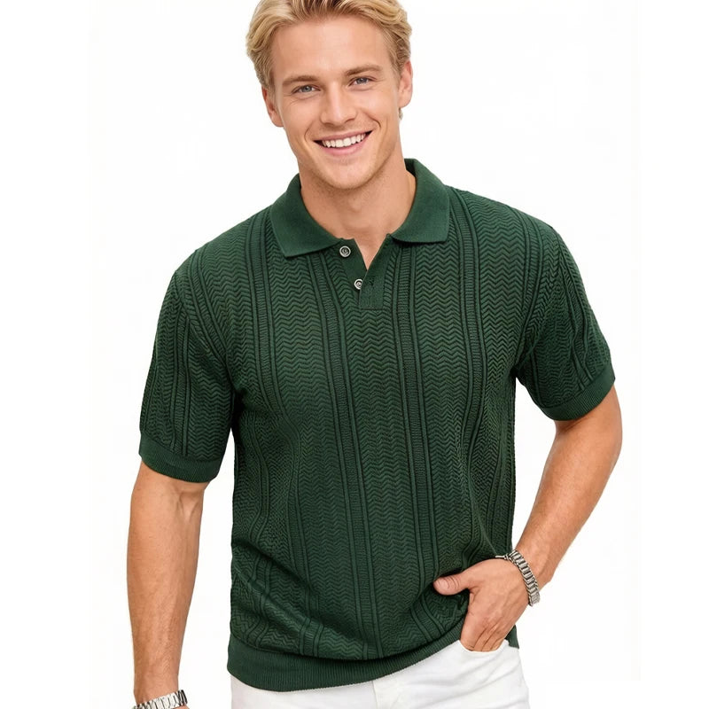 Men's Textured Short-Sleeve Knit Polo. Textured knit finish.