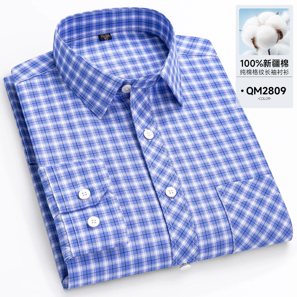 Men's Cotton Point-Collar Check Shirt. 100% cotton.
