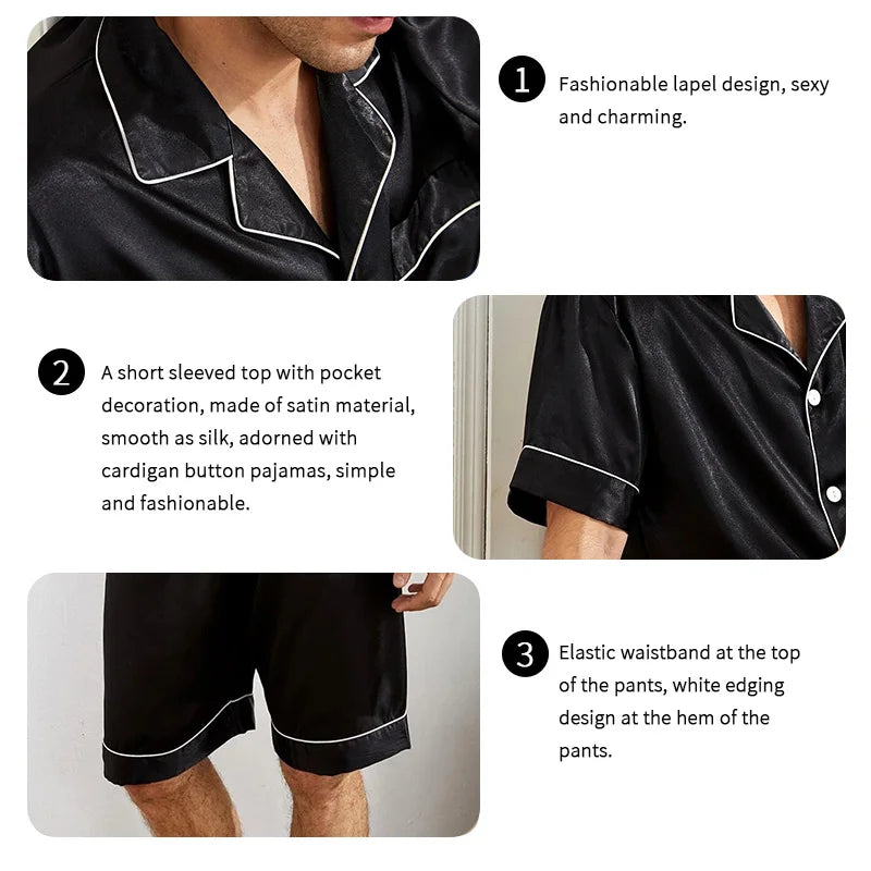 Men's Satin-Finish Short Pyjama Set. Polyester-elastane satin finish.