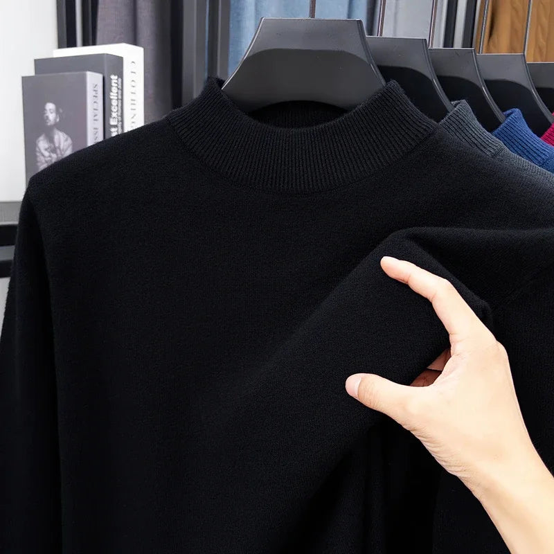 Men's Plain Mock-Neck Jumper. Mock-neck collar.