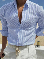 Men's Textured Long-Sleeve Stripe Shirt. Textured striped finish.
