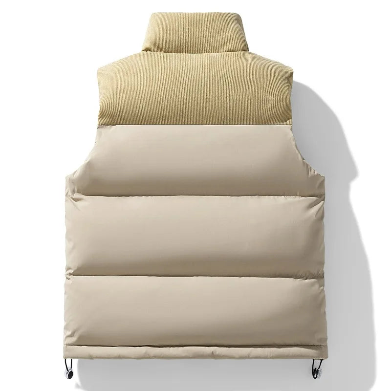 Men's Cord-Panel Puffer Gilet. Cord-textured yoke and collar.