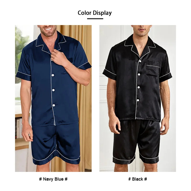 Men's Satin-Finish Short Pyjama Set. Polyester-elastane satin finish.